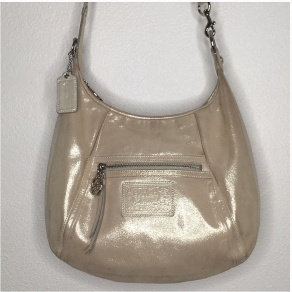 Coach Poppy Gold Shimmer Purse Shoulder Bag Hobo